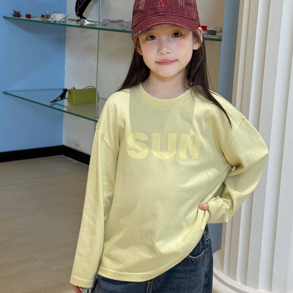 キッズ ジュニア 英字ロゴ プリント クルーネック 長袖Tシャツ【mh0014421】