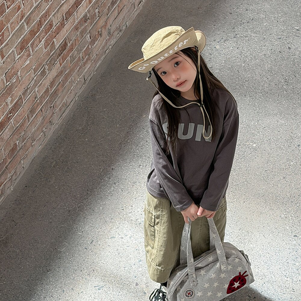 キッズ ジュニア 英字ロゴ プリント クルーネック 長袖Tシャツ【mh0014421】