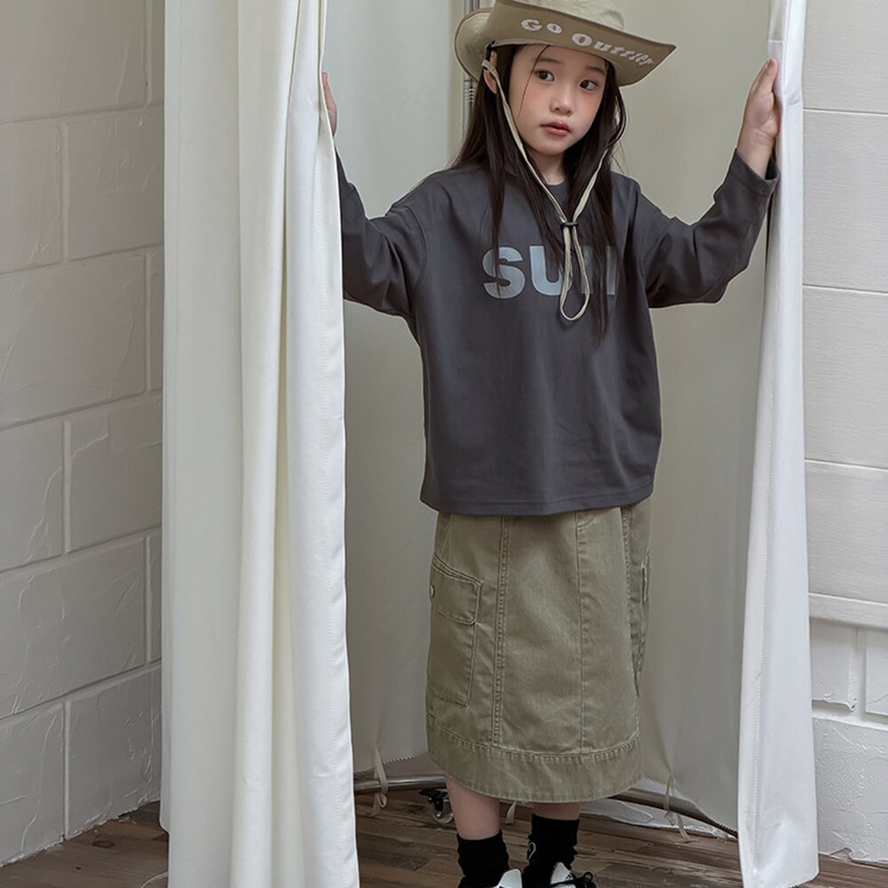 キッズ ジュニア 英字ロゴ プリント クルーネック 長袖Tシャツ【mh0014421】