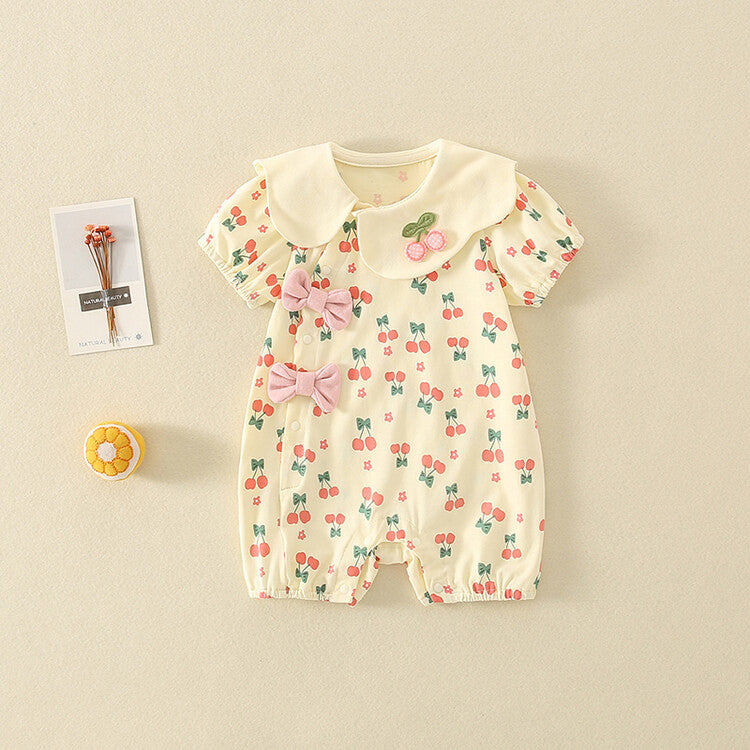 -ベビーロンパース 半袖ジャンプスーツ チェリーさくらんぼプリント - mamahalo shop - 半袖ロンパース -  べビー服 - 子供服 - 男の子 - 女の子