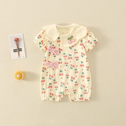 -ベビーロンパース 半袖ジャンプスーツ チェリーさくらんぼプリント - mamahalo shop - 半袖ロンパース -  べビー服 - 子供服 - 男の子 - 女の子