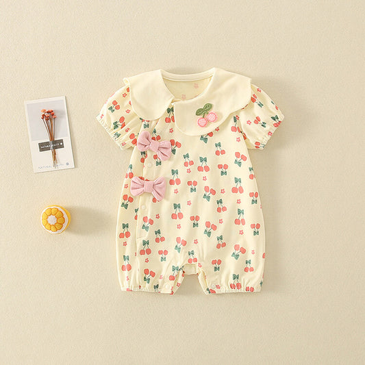 -ベビーロンパース 半袖ジャンプスーツ チェリーさくらんぼプリント - mamahalo shop - 半袖ロンパース -  べビー服 - 子供服 - 男の子 - 女の子
