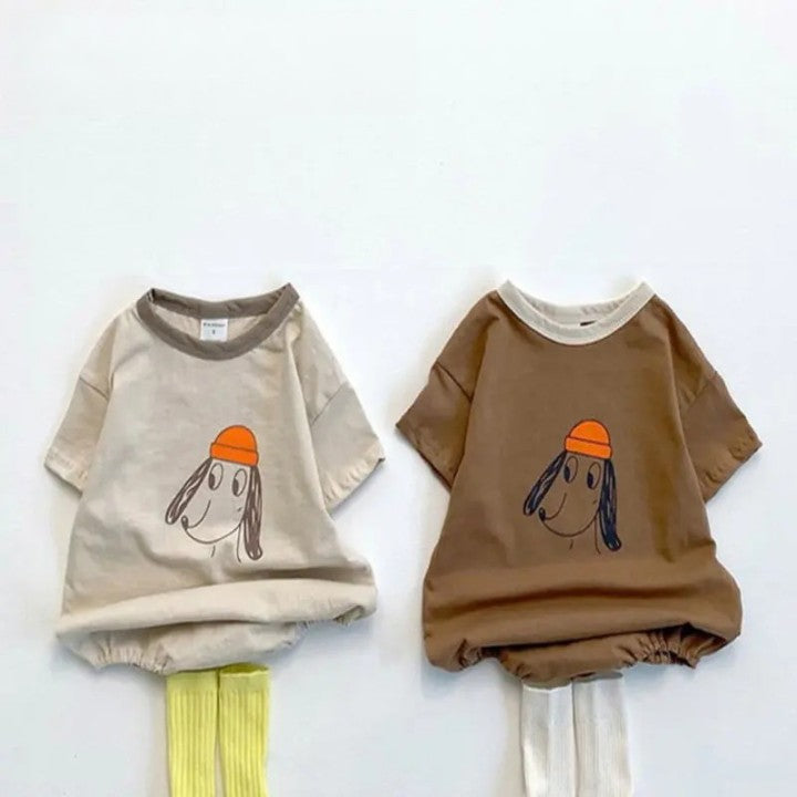 -ベビーロンパース 半袖プリントボディスーツ 犬/あひる【mh0005808】 - mamahalo shop - 半袖ロンパース -  べビー服 - 子供服 - 男の子 - 女の子