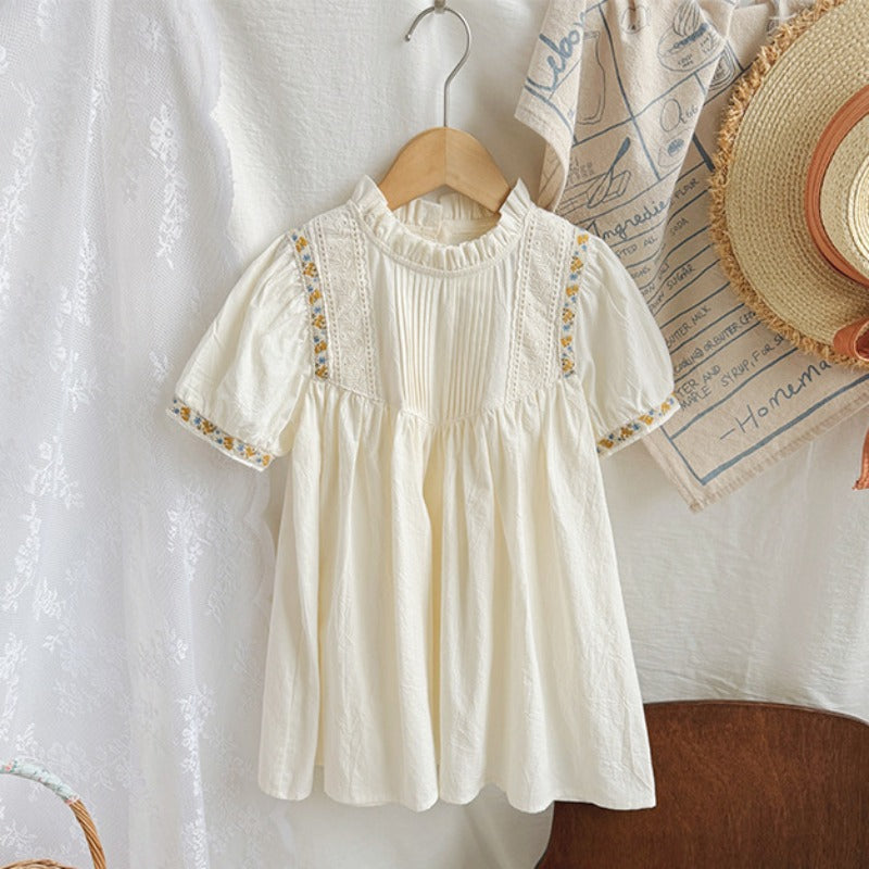 -キッズワンピース 半袖パフスリーブドレスワンピース チロリアン ベージュ - mamahalo shop - 半袖ワンピース -  べビー服 - 子供服 - 男の子 - 女の子