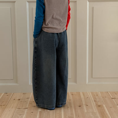 -プリーツ切り替えデニムワイドパンツジーンズ【mh0010767】 - mamahalo shop - デニムパンツ -  べビー服 - 子供服 - 男の子 - 女の子