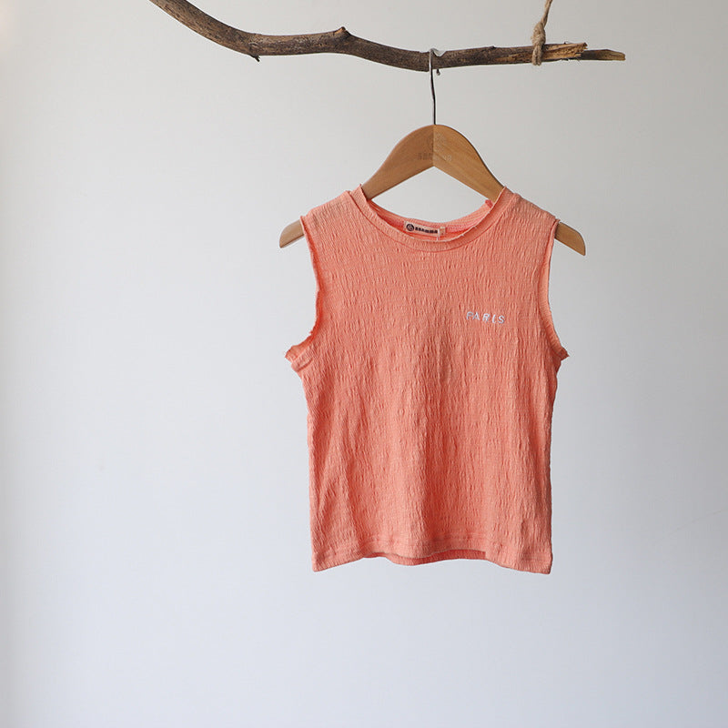 Paris Embroidered Textured Cotton Vest 刺繍 ノースリーブTシャツ【mh0012628】