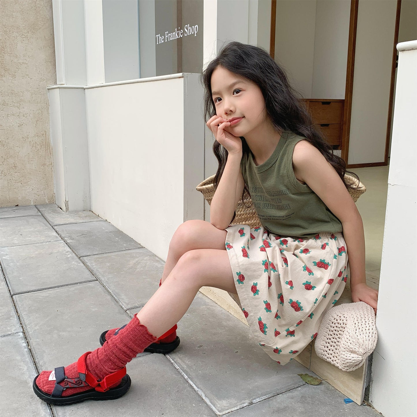 Rose Flower Graphic Cotton Skirt ローズ プリント コットン スカート【mh0012653】