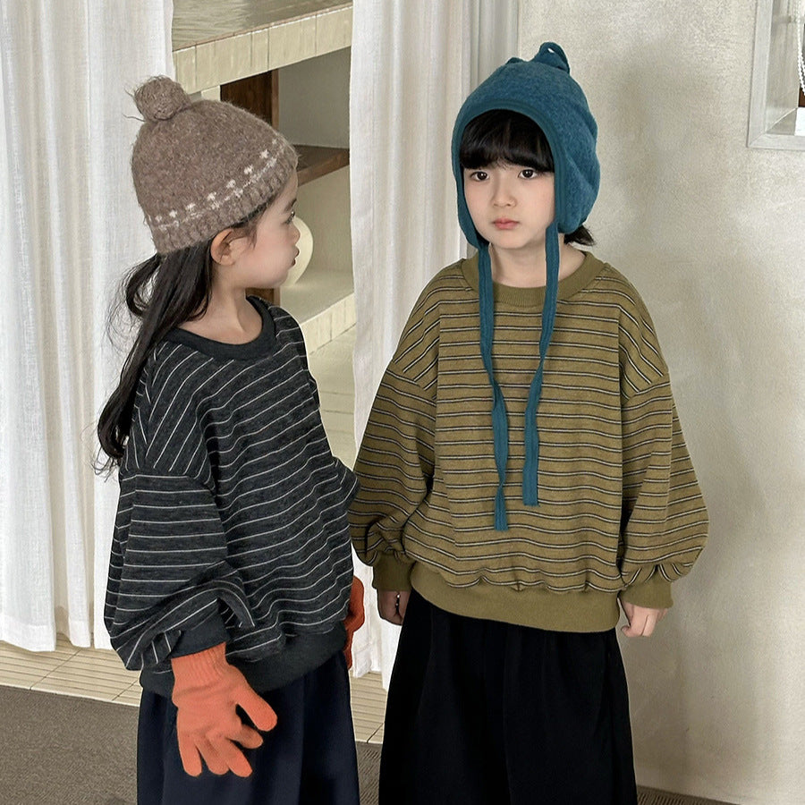 Sudadera holgada de manga murciélago con rayas para niños [mh0014292]