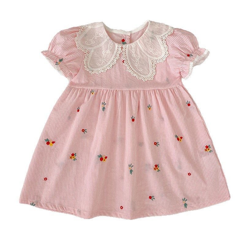 Stripe Embroidery Romper Dress Mono-vestido con bordados de rayas [mh0013168]