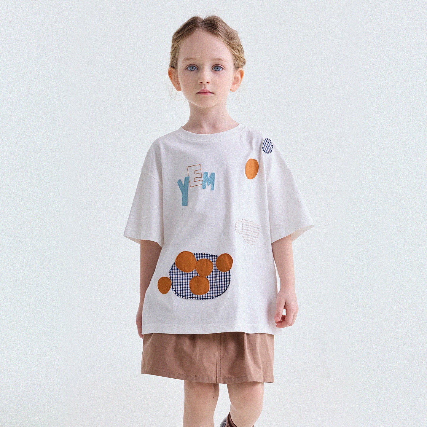 Camiseta de Manga Corta con Letras Aplicadas 【mh0013192】
