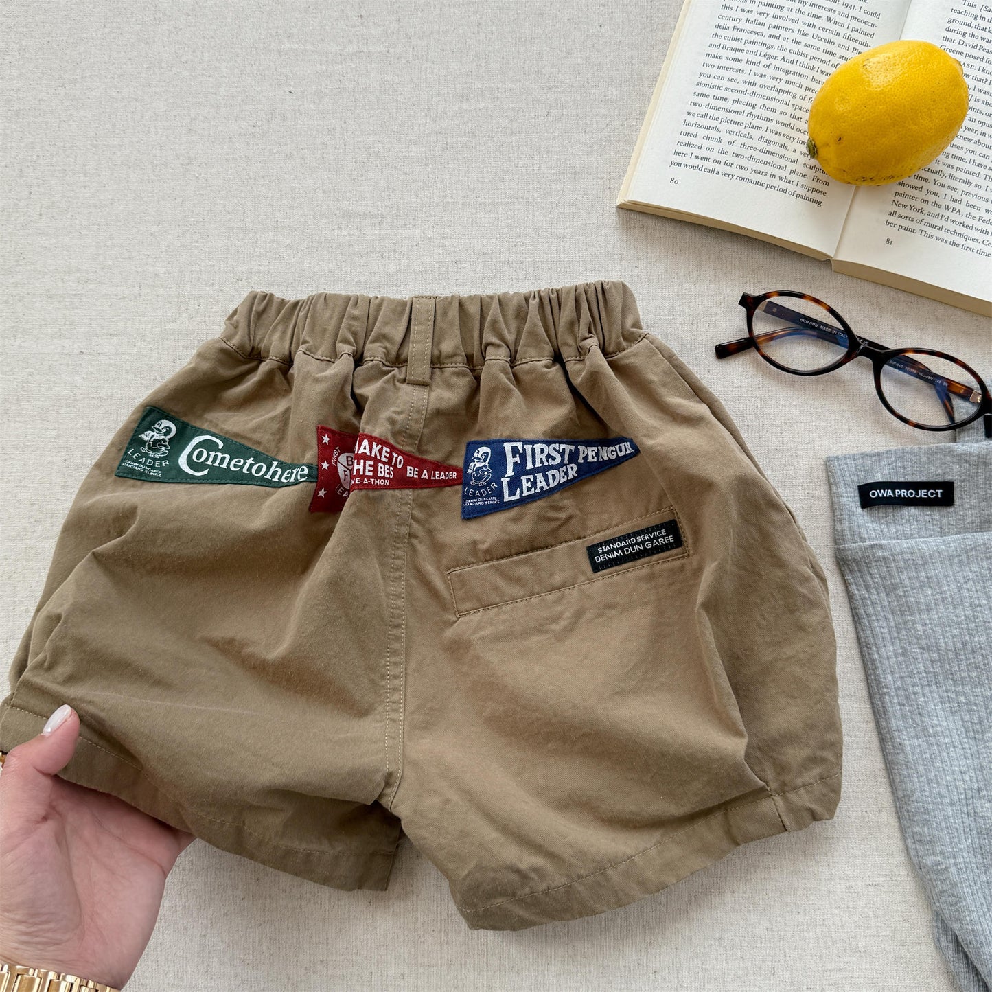 Pennant Patch Graphic Cotton Shorts ワッペン ショートパンツ【mh0012650】