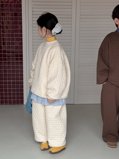 キルティングセットアップ キッズ 中綿 厚手 ダイヤ柄 ルーズフィット【mh0011681】