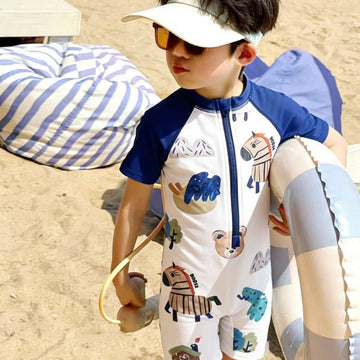 One-Piece Short-Sleeve Animals Swimwear アニマル 半袖スイムウェア 水着【mh0013331】 mamahalo kids ベビー用水着