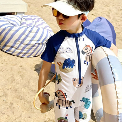 One-Piece Short-Sleeve Animals Swimwear アニマル 半袖スイムウェア 水着【mh0013331】