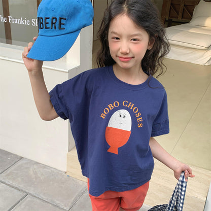 Boiled Egg Bear Graphic T-Shirt コットン クルーネック Tシャツ【mh0012652】