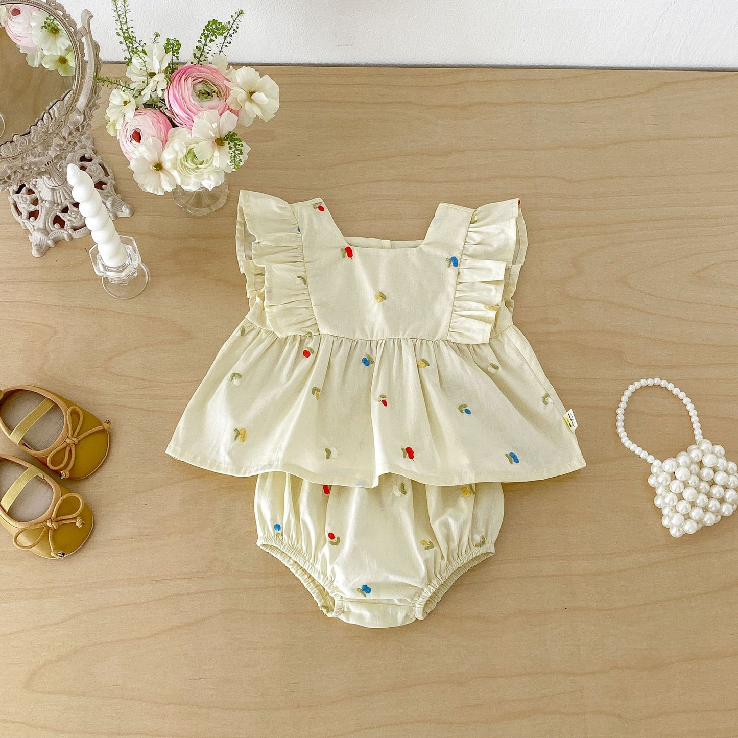 Floral Ruffle Vest Bloomers Set ノースリーブチュニック ブルマ セット【mh0013427】
