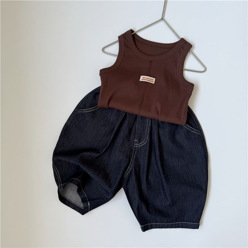 GL-kids Pantalones vaqueros estilo globo ligeros de verano estilo coreano para niños y niñas, jeans informales versátiles de estilo moderno【mh0013640】