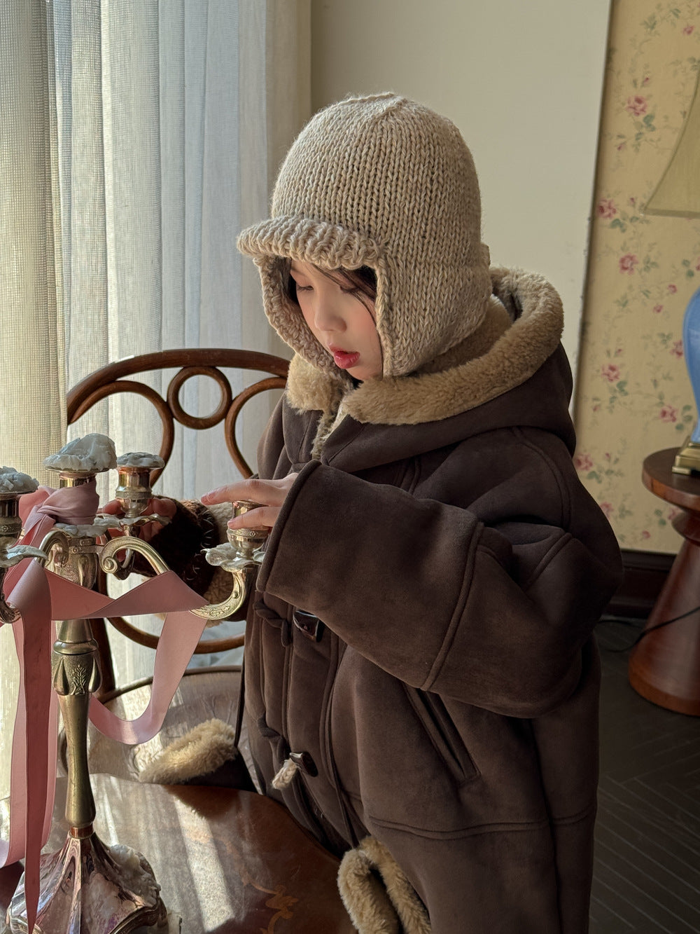 フェイクムートンコート 裏ボアフリース ダッフルジャケット【mh0011875】