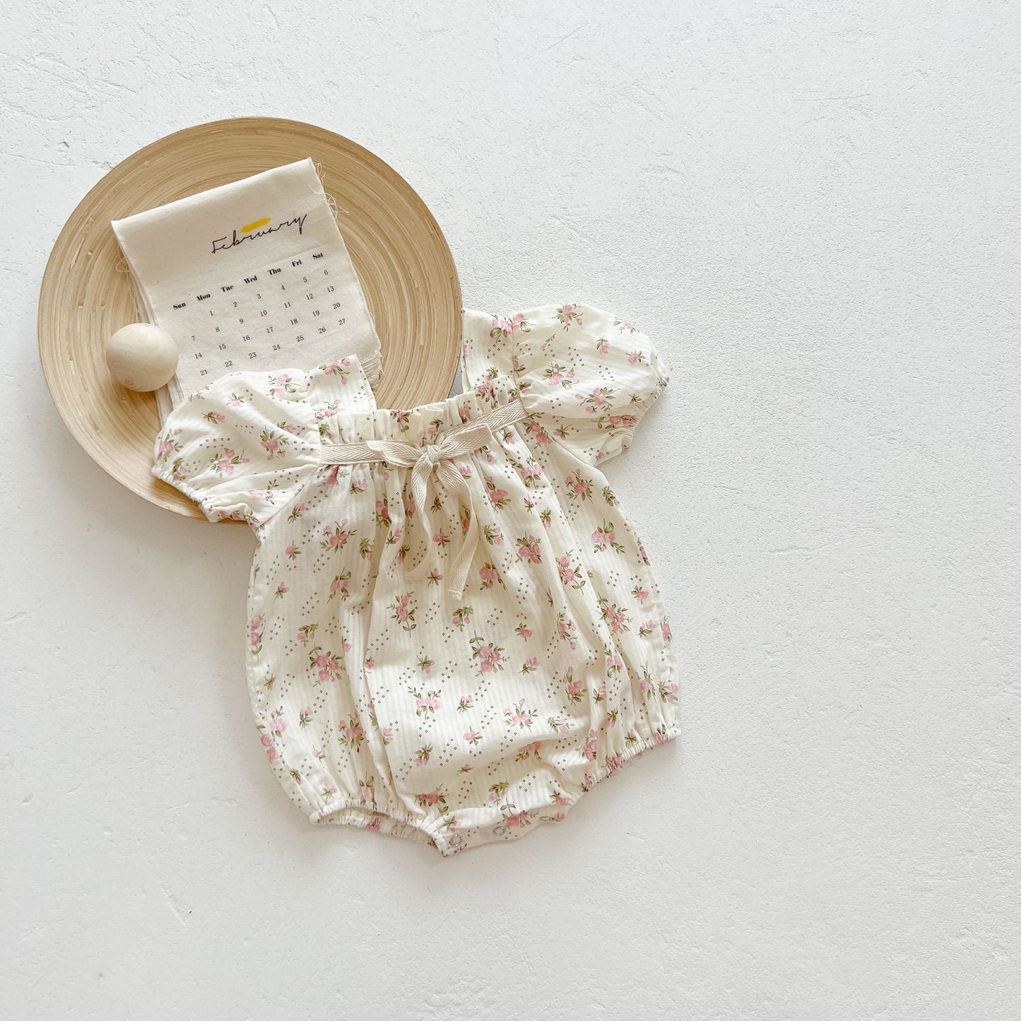 Baby Floral Solid Ribbon Short/Long Sleeve Romper [mh0000723]