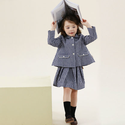 -フレンチスタイルチェックジャケット/ボックスプリーツスカート スーツ【mh0011299】 - mamahalo shop - 長袖セットアップ -  べビー服 - 子供服 - 男の子 - 女の子