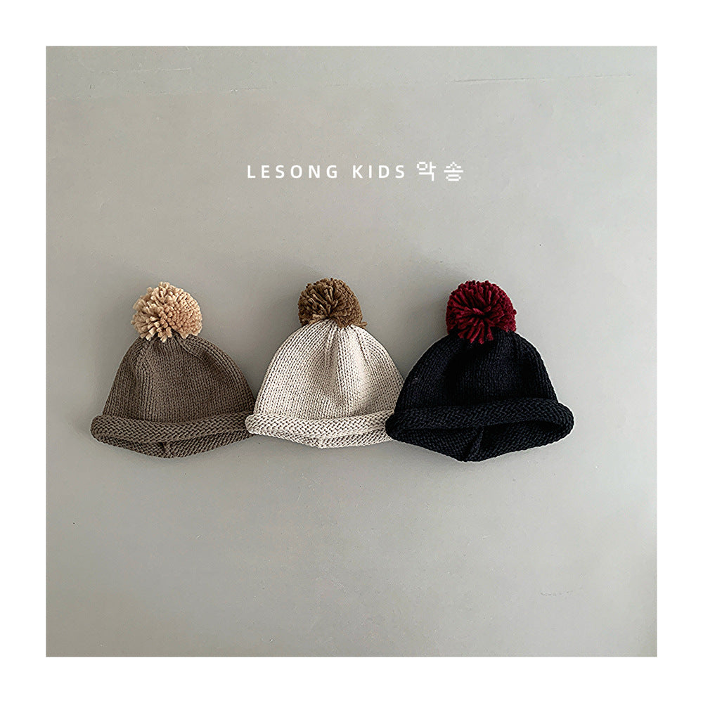 キッズ帽子 ニット ぽんぽん ロールブリム ニットキャップ【mh0011806】