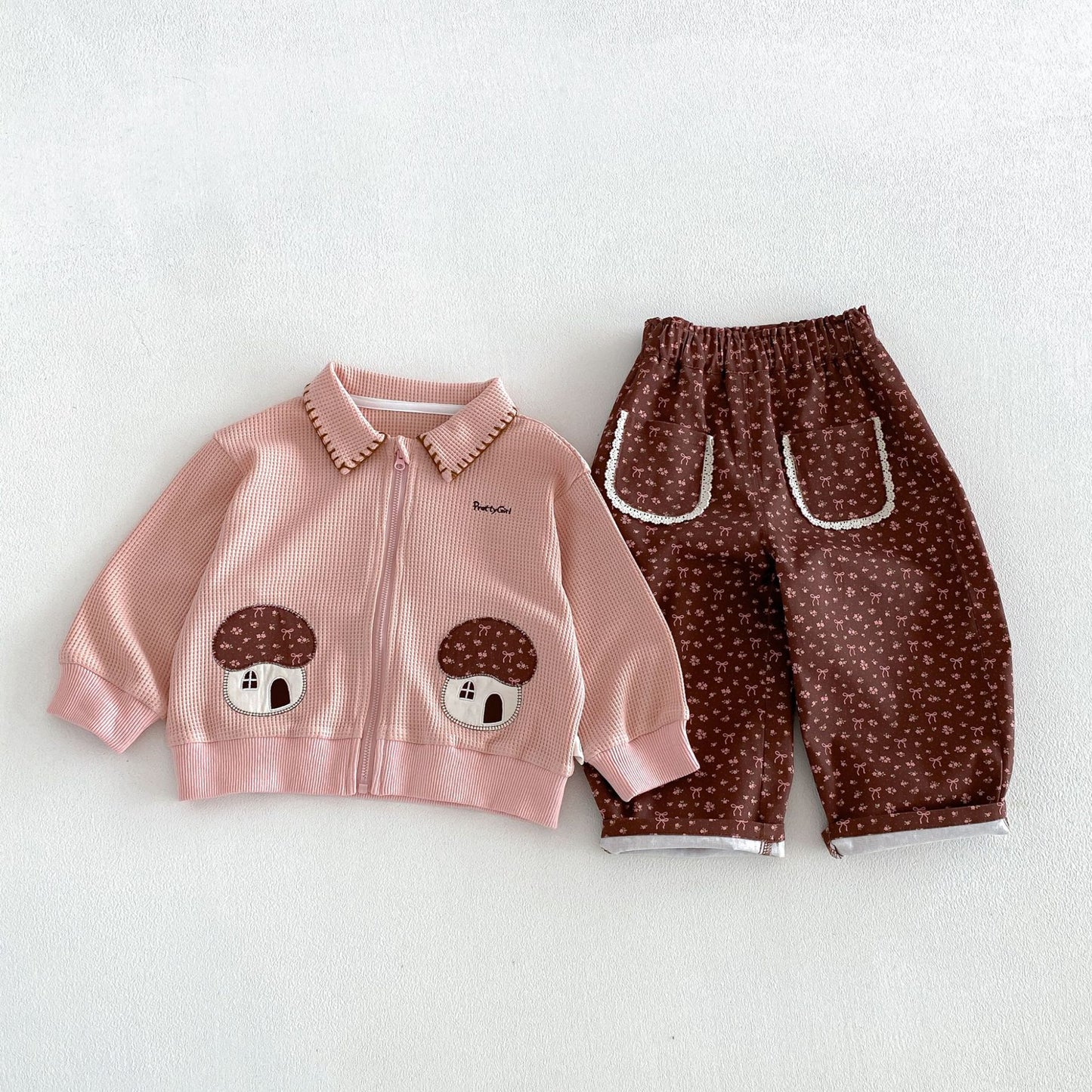 Chaqueta gofrada con cremallera para bebé/niño, pantalón ancho fácil con estampado [mh0014027]