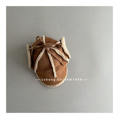 キッズ帽子 フェイクムートン フェイクスウェード スエード 耳当て付き パイロットキャップ【mh0011834】