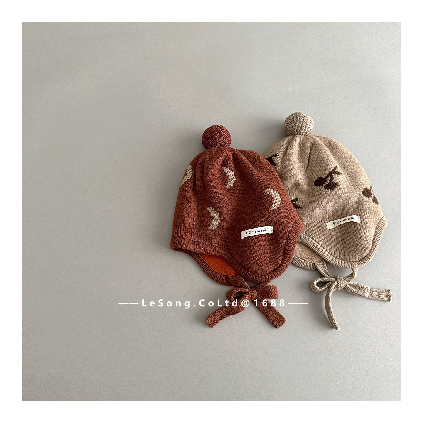 ベビー帽子 チェリー/ムーン月 ニット 耳当て付き ニットキャップ【mh0011829】