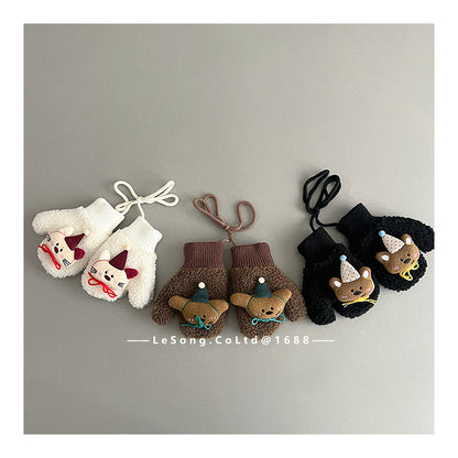 ベビーキッズ手袋 ミトン 指なし フリース アニマルアップリケ【mh0011827】