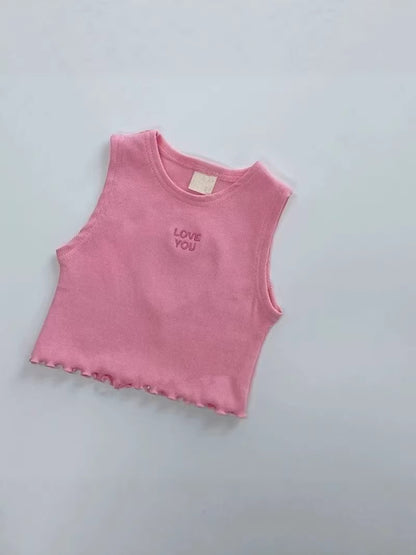 Personalized Love Embroidery Top ハート 刺繍 ノースリーブTシャツ【mh0012901】
