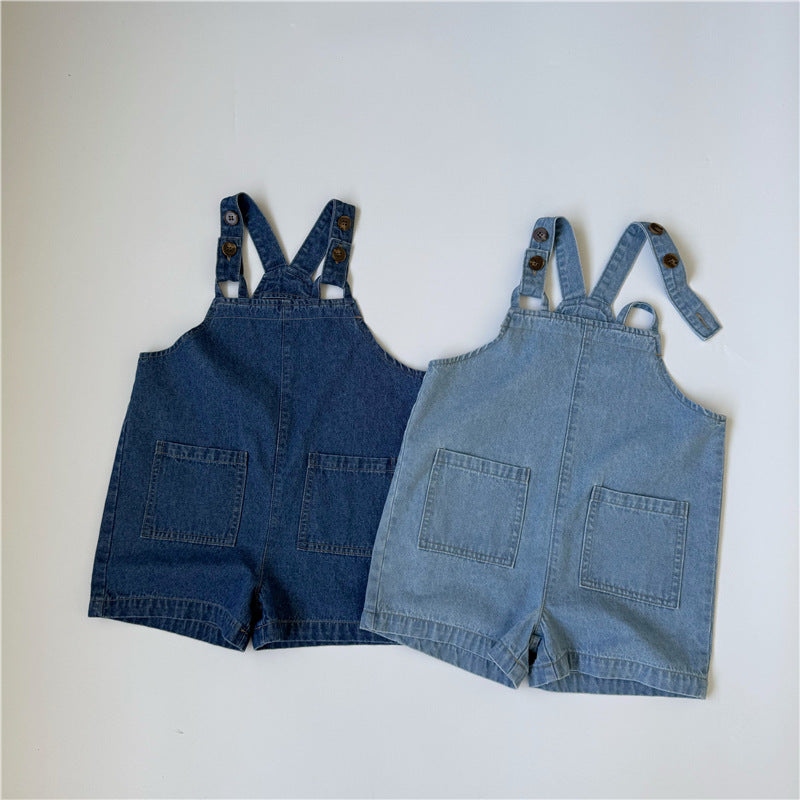 Denim Button Suspender Shorts デニム サロペットショートパンツ【mh0013646】