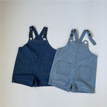 Denim Button Suspender Shorts [mh0013646]