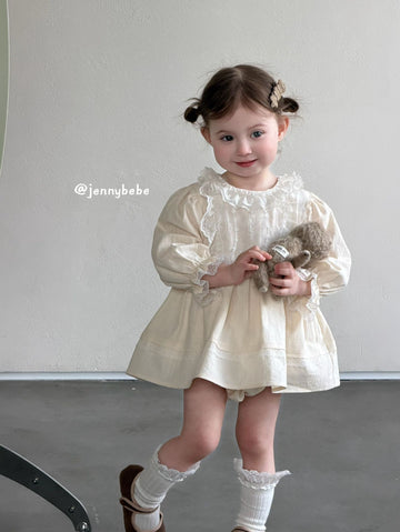Lace Collar Cotton Romper Dress レース 襟付き コットン ロンパース ドレス【mh0012551】