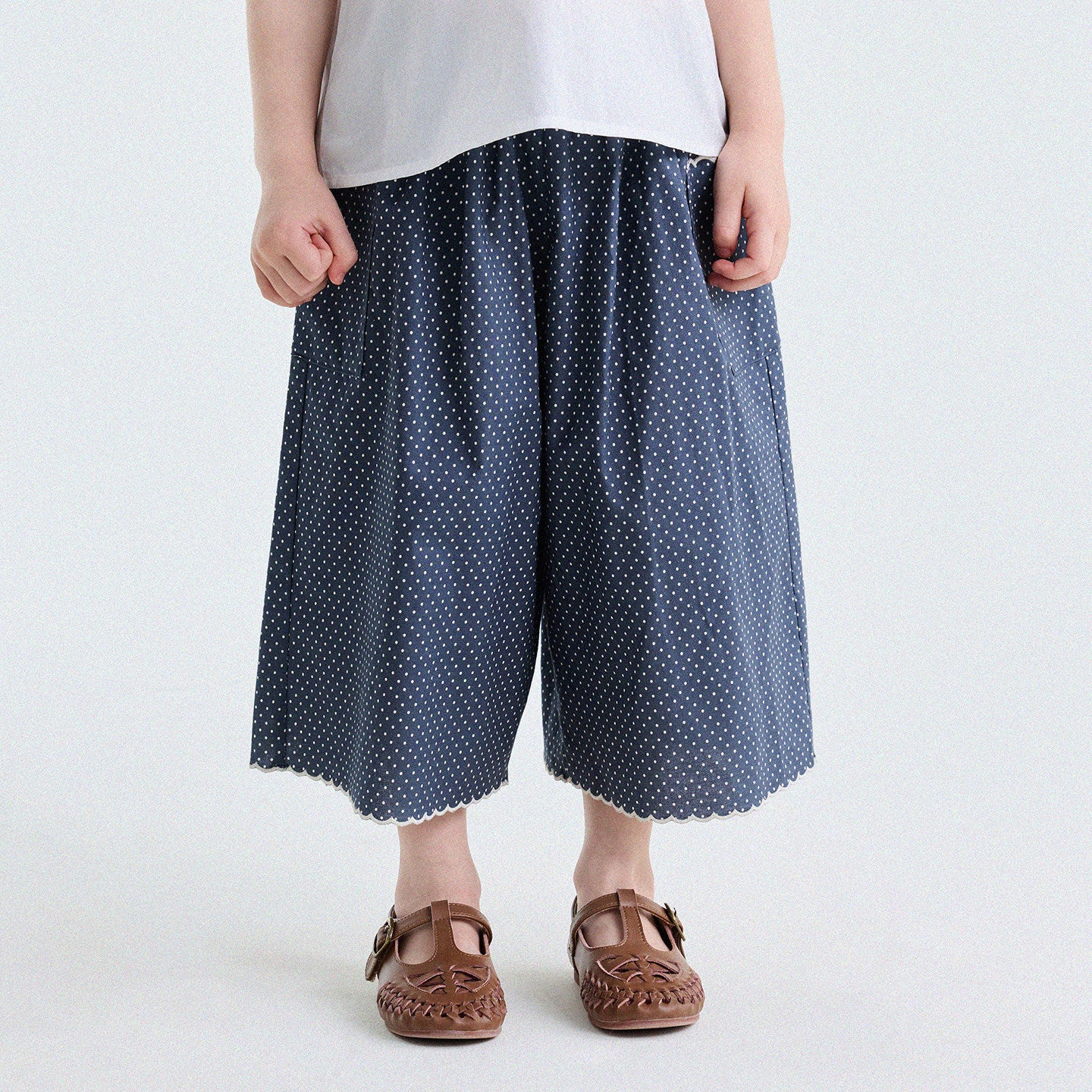 Embroidered Blouse and Polka Dot Pants スカラップ ドット柄 ブラウス ロングパンツ【mh0013194】