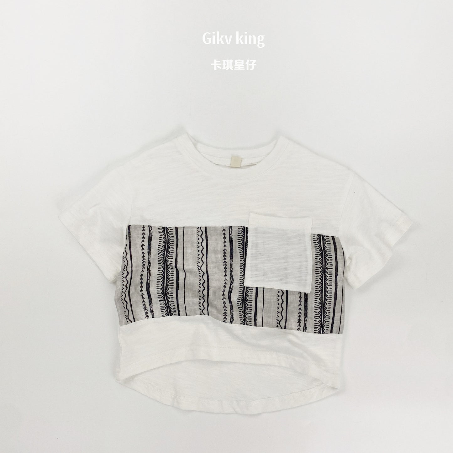 Short Sleeve Pocket Top, Striped Shorts, Geometric Pattern, Striped Short Sleeve Set Up [mh0012829]