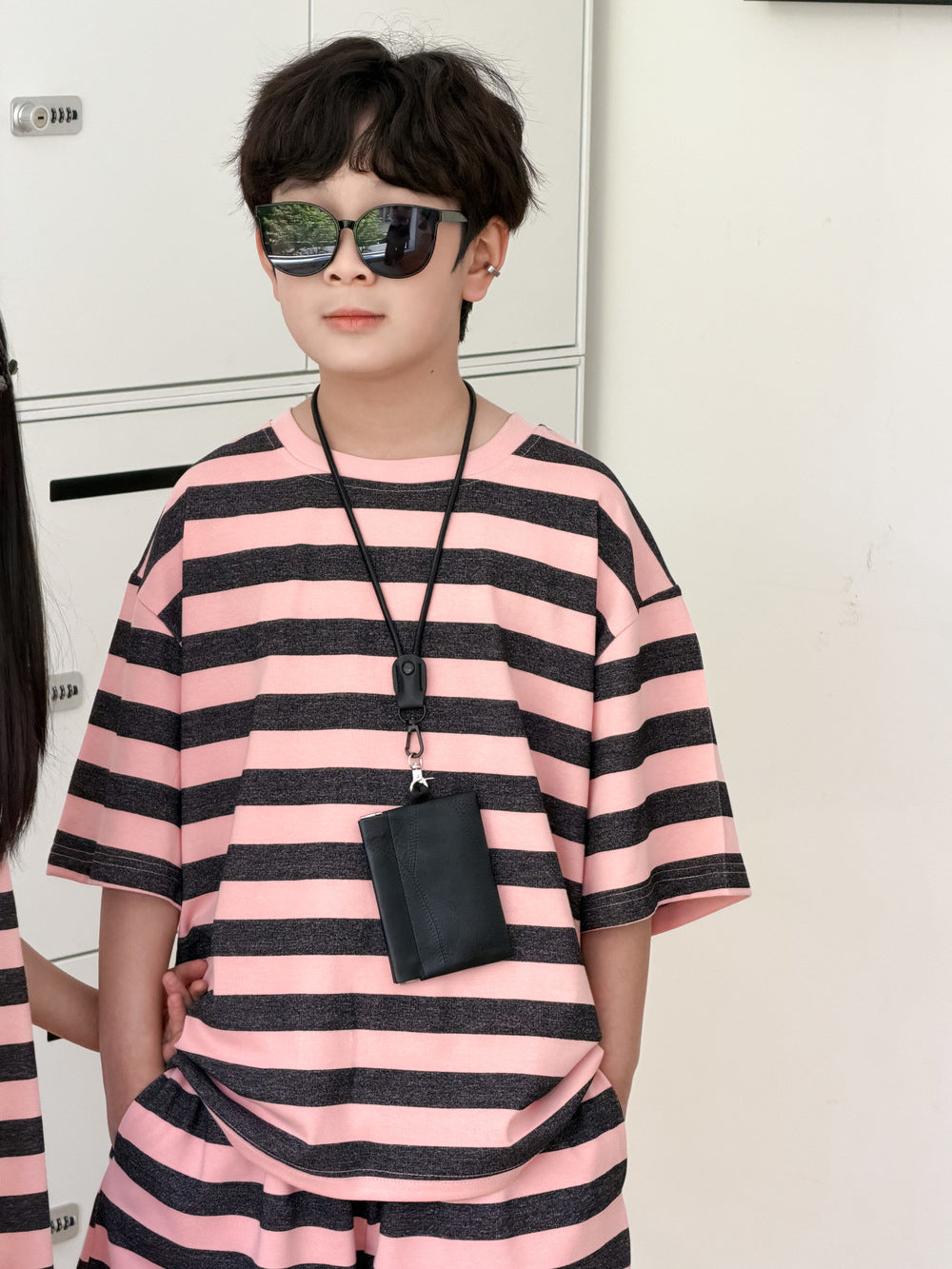 Stripe Loose T-shirt Dress And Shorts Set ボーダー 半袖Tシャツ ハーフパンツ ノースリーブワンピース【mh0013520】
