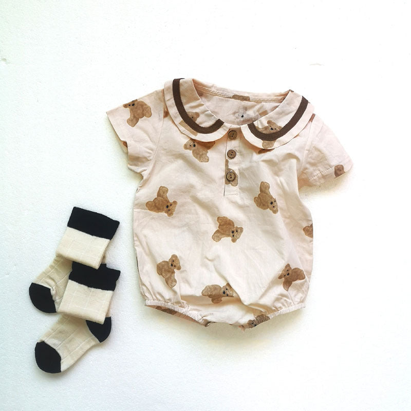 Baby Peter Pan Collar Bear Dot Short Sleeve Romper [mh0000701]