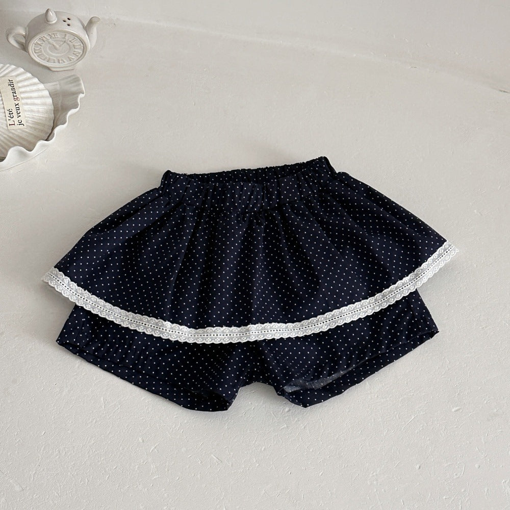 Baby Kids Polka Dot Ribbed Long Sleeve T-Shirt and Culottes Set