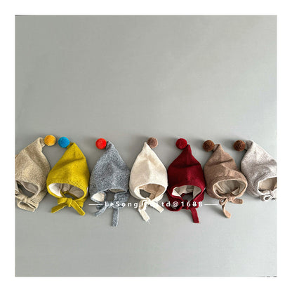 ベビー帽子 ぽんぽん付き 小人キャップ ピクシーハット【mh0011812】