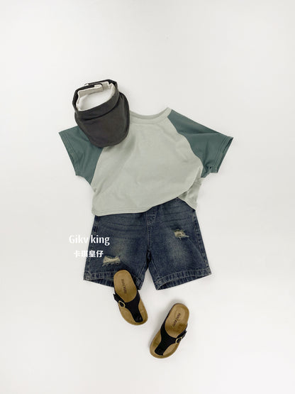 Raglan Sleeve Crewneck Top バイカラー シンプル 半袖Tシャツ【mh0012833】