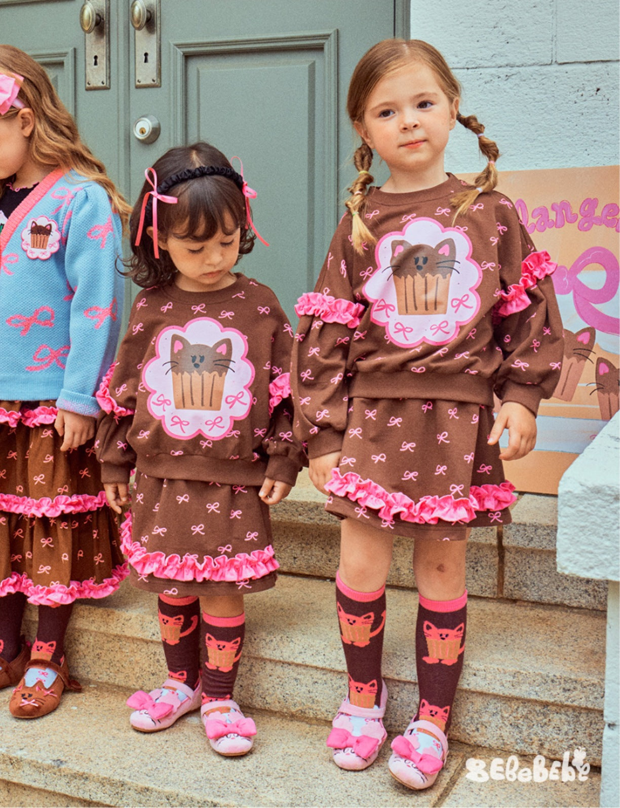 -ねこ柄ジップアップパーカー/フリルスウェットシャツ/フリルキュロットスカート/スカート付きパンツ【mh0010983】 - mamahalo shop - 長袖セットアップ -  べビー服 - 子供服 - 男の子 - 女の子