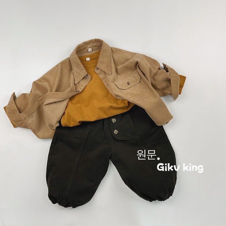 Pantalón holgado asimétrico con botones delanteros para niños【mh0013933】