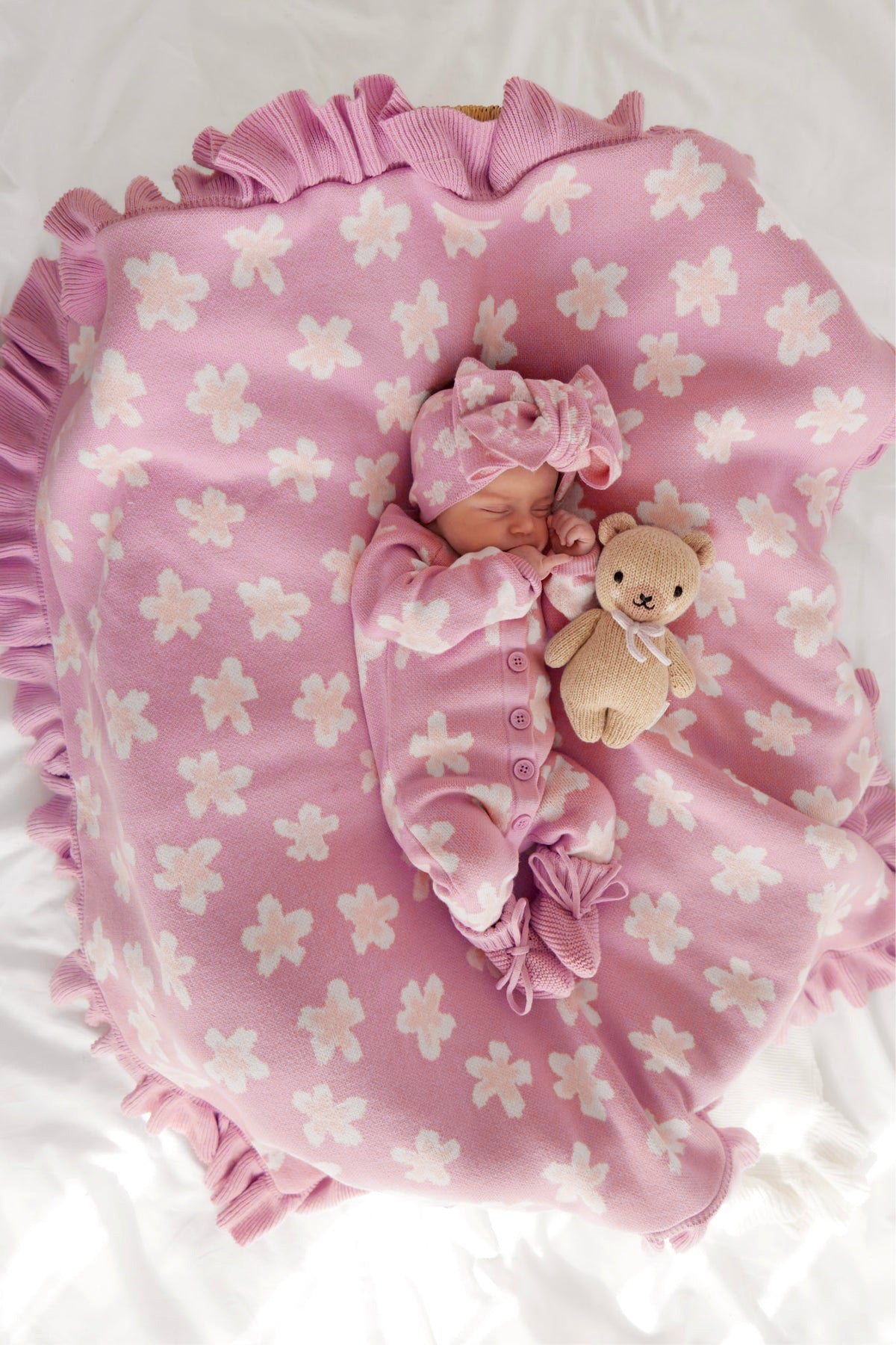 長袖ニットロンパース 花柄 ジャカードニット ジャンプスーツ ヘアバンド【mh0011856】