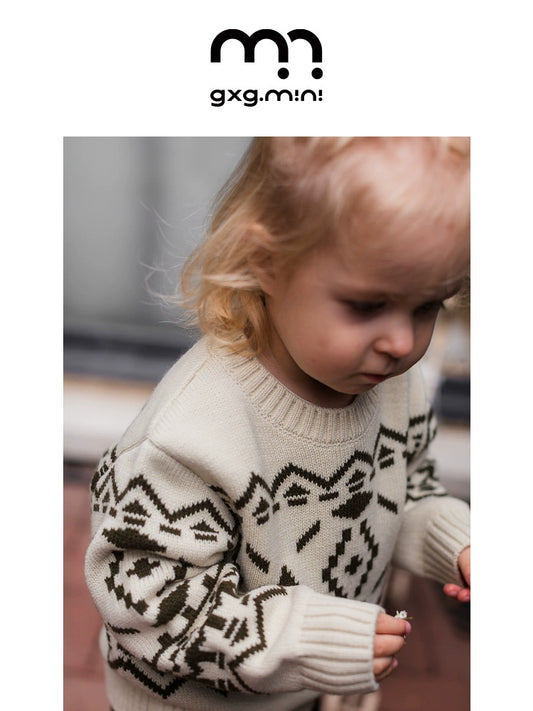 -長袖ニットセーター フェアアイル柄 北欧風 クルーネック プルオーバー【mh0011307】 - mamahalo shop - ニット・セーター -  べビー服 - 子供服 - 男の子 - 女の子