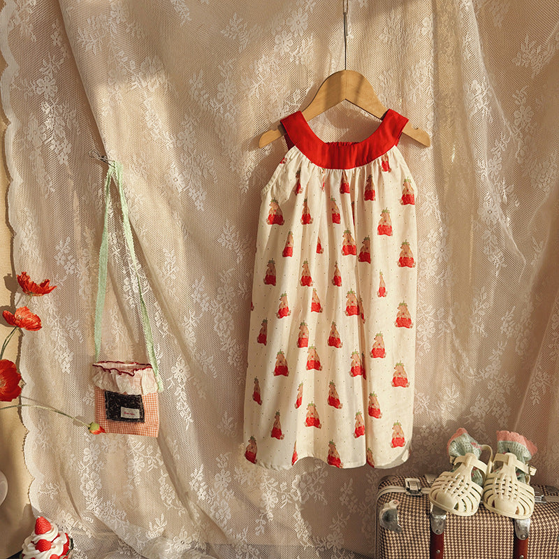 Strawberry Bear Cotton Camisole Dress ベア キャミソールワンピース【mh0013659】