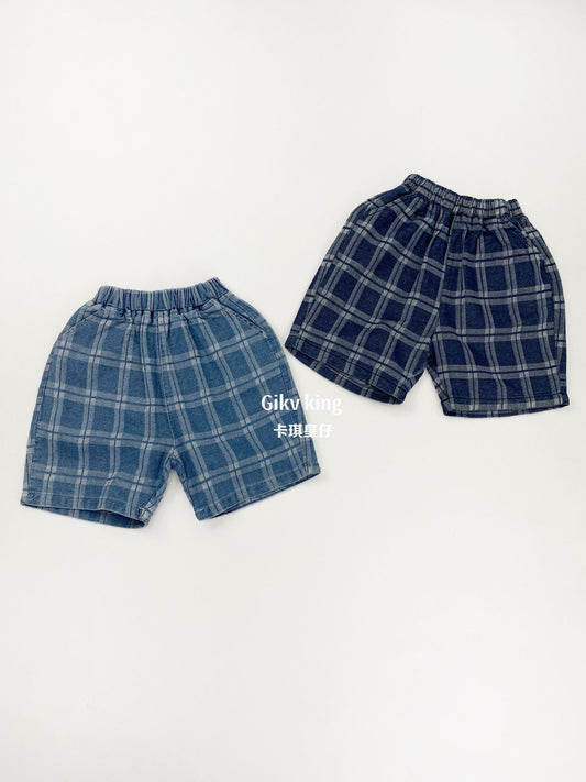 Elastic Waistband Denim Short Pants グラフチェック ハーフパンツ【mh0012842】