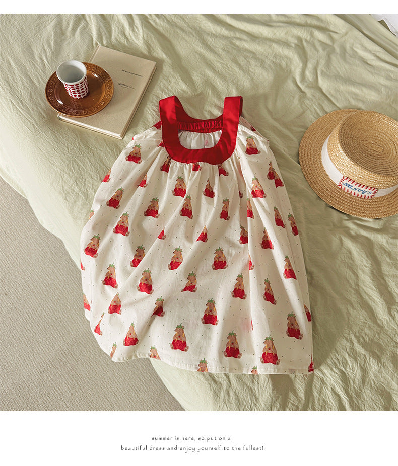 Strawberry Bear Cotton Camisole Dress ベア キャミソールワンピース【mh0013659】