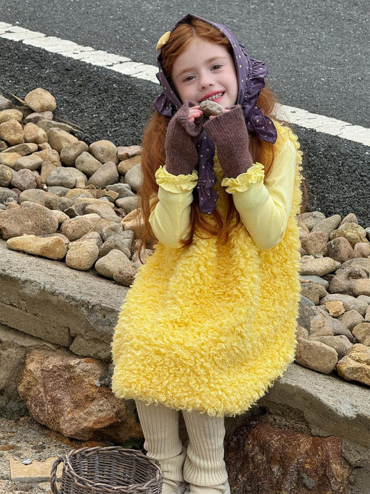 Sleeveless ruffle collar fur fleece dress [mh0011755]