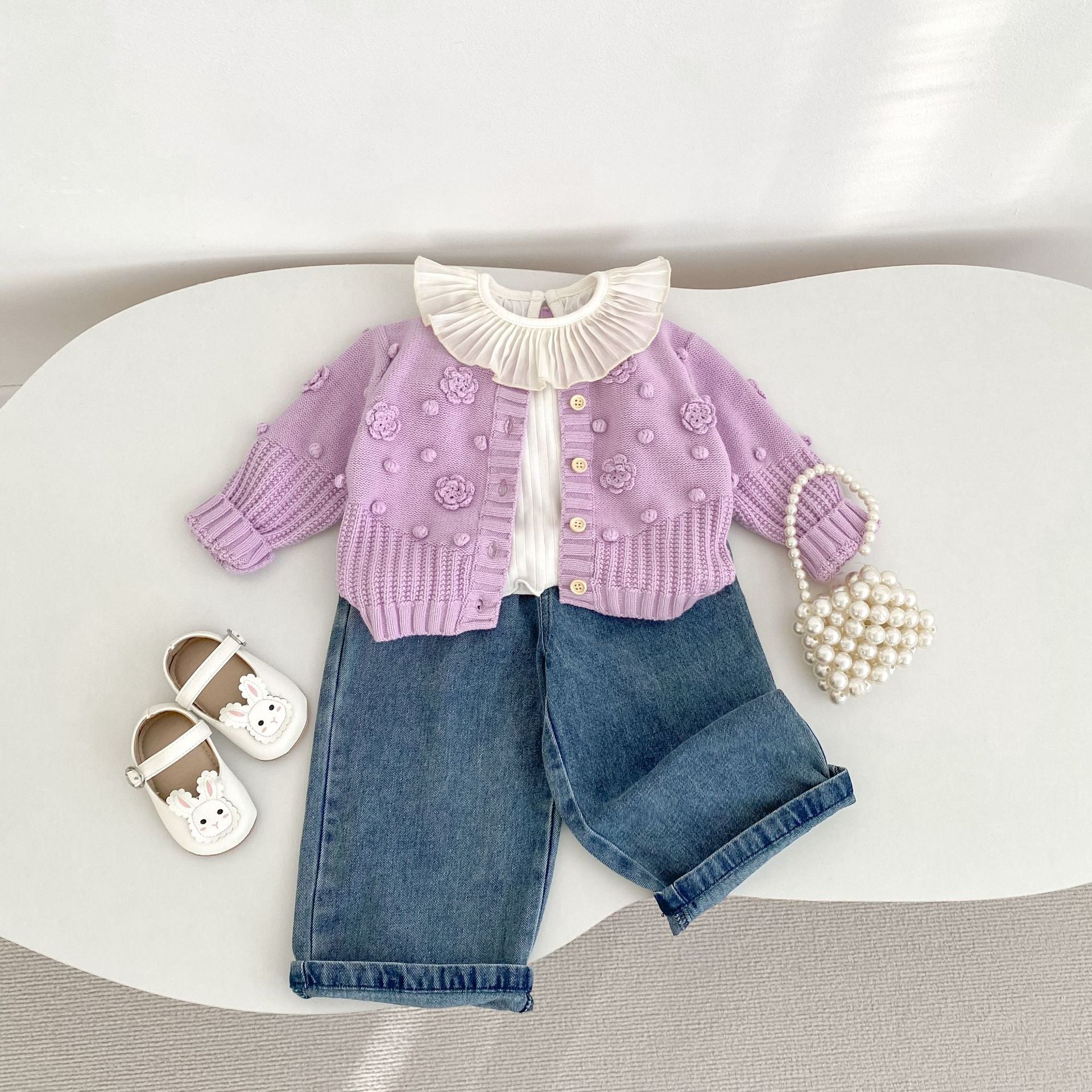 -かぎ編みフラワーニットカーディガン【mh0010846】 - mamahalo shop - カーディガン・パーカー -  べビー服 - 子供服 - 男の子 - 女の子