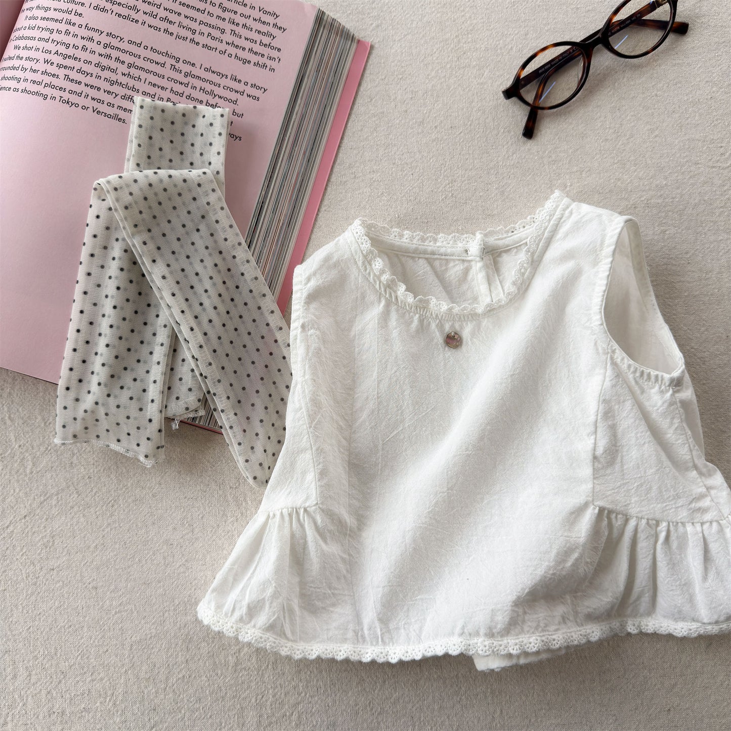 Sleeveless Lace Peplum Shirt レース ノースリーブブラウス【mh0013455】
